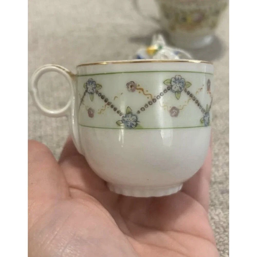 Vintage Occupied Japan Mini Demitasse Tea Cup Lot 3 Floral Gold Basket Porcelain